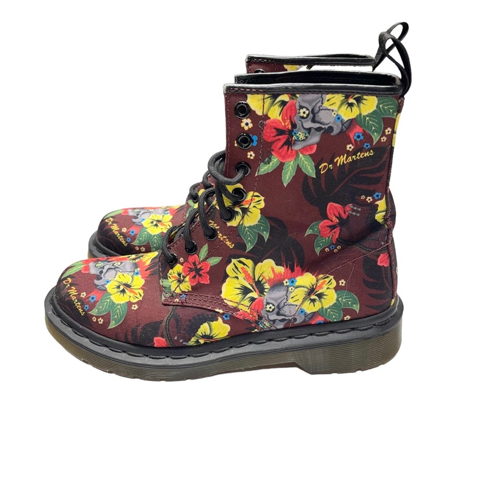Dr. Martens Castel Hawaiian Punk Canvas Cherry Red Rouge Boot Women’s - Picture 6 of 8